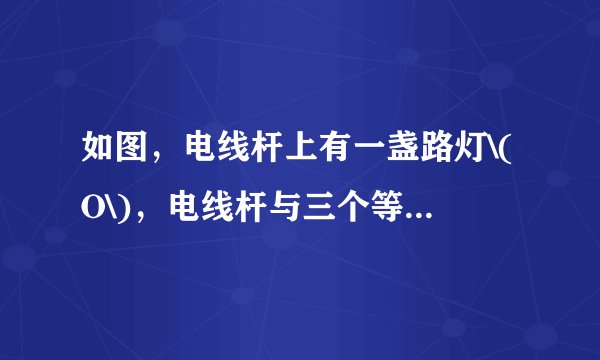 如图，电线杆上有一盏路灯\(O\)，电线杆与三个等高的标杆整齐划一地排列在马路的一侧，\(AB\)、\(CD\)、\(EF\)是三个标杆，相邻的两个标杆之间的距离都是\(2\) \(m\)，已知\(AB\)、\(CD\)在灯光下的影长分别为\(BM=1.6\) \(m\)，\(DN=0.6m\)．\((1)\)请画出路灯\(O\)的位置和标杆\(EF\)在路灯灯光下的影子； \((2)\)求标杆\(EF\)的影长．