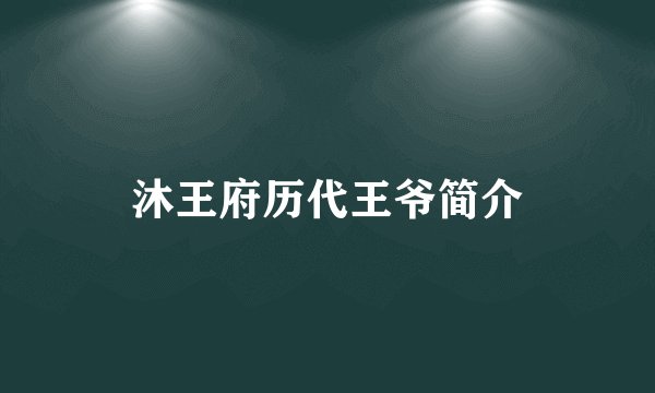 沐王府历代王爷简介