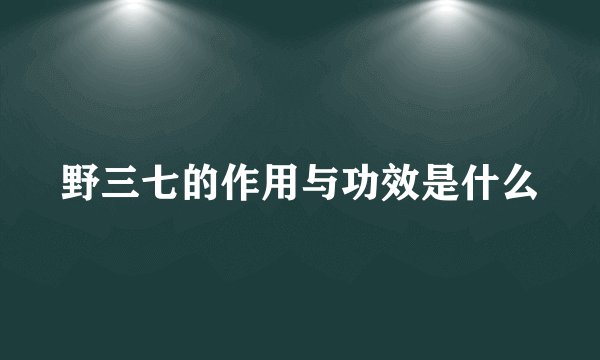 野三七的作用与功效是什么