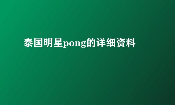 泰国明星pong的详细资料