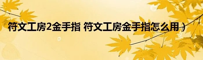 符文工房2金手指 符文工房金手指怎么用)