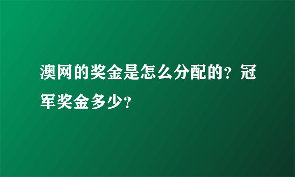 澳网的奖金是怎么分配的?冠军奖金多少?