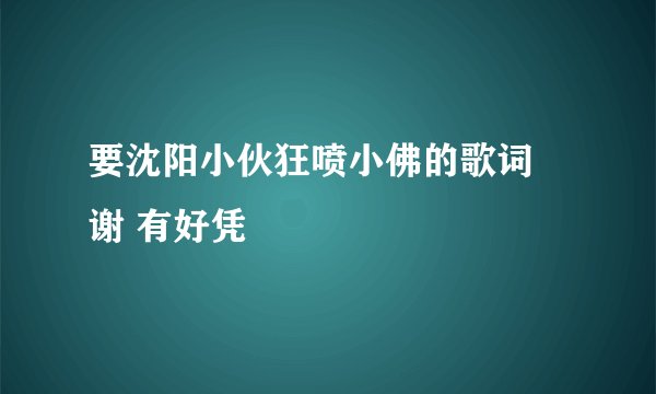 要沈阳小伙狂喷小佛的歌词 谢 有好凭
