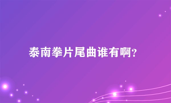 泰南拳片尾曲谁有啊？