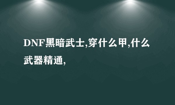 DNF黑暗武士,穿什么甲,什么武器精通,