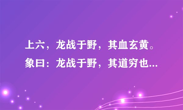 上六，龙战于野，其血玄黄。象曰：龙战于野，其道穷也。”是什么意思啊？