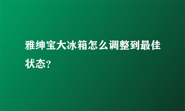雅绅宝大冰箱怎么调整到最佳状态？