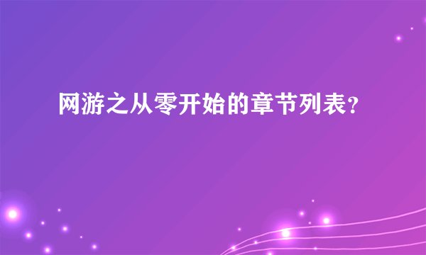 网游之从零开始的章节列表？