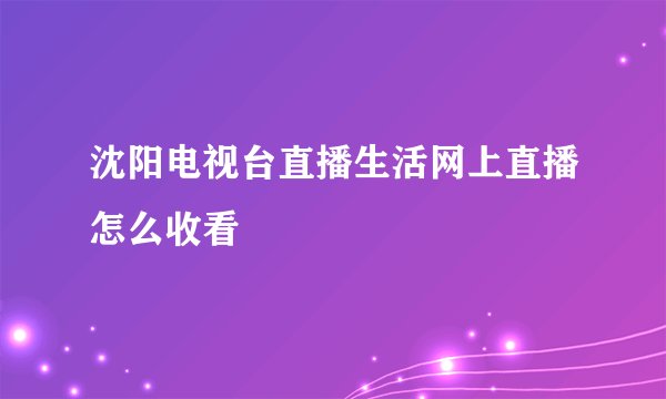 沈阳电视台直播生活网上直播怎么收看