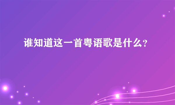 谁知道这一首粤语歌是什么？