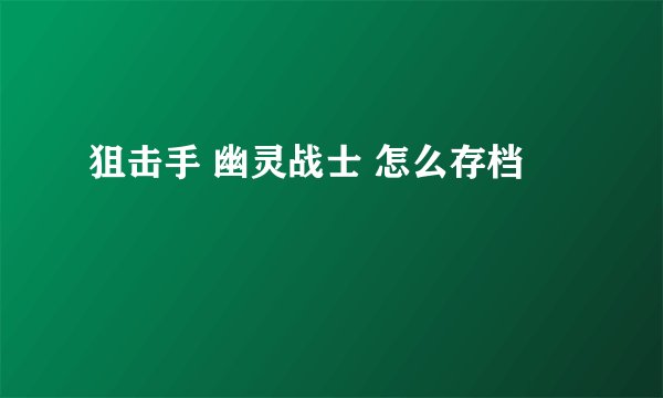 狙击手 幽灵战士 怎么存档