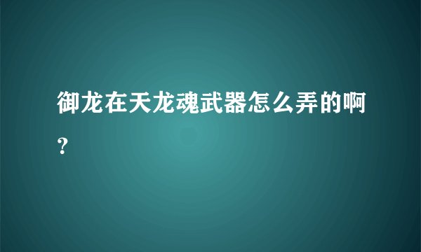 御龙在天龙魂武器怎么弄的啊？