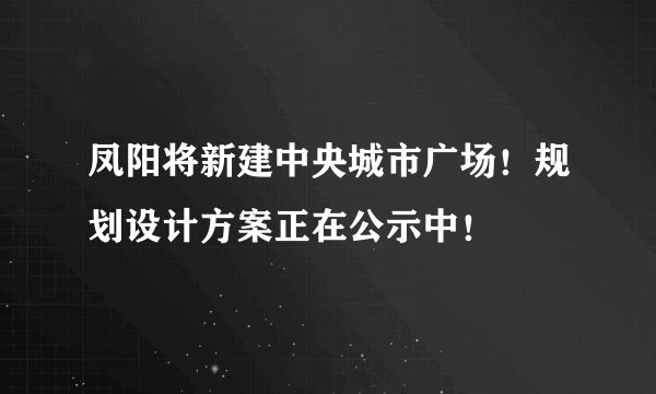凤阳将新建中央城市广场！规划设计方案正在公示中！