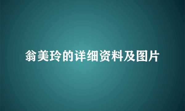 翁美玲的详细资料及图片