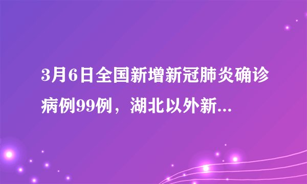 3月6日全国新增新冠肺炎确诊病例99例，湖北以外新增25例，目前防治情况如何？