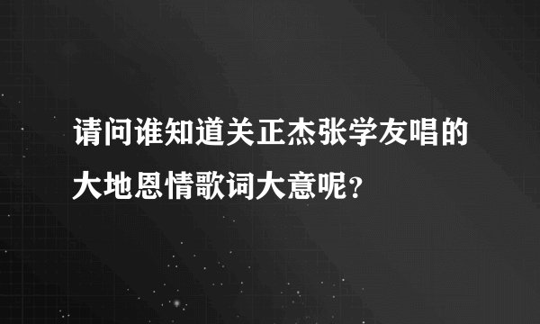 请问谁知道关正杰张学友唱的大地恩情歌词大意呢？