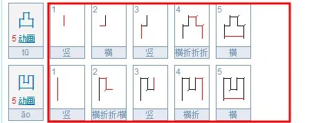 凸和凹字各有几画,笔顺是怎样写