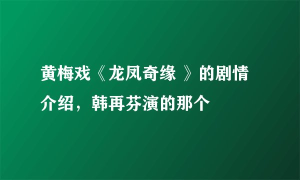黄梅戏《龙凤奇缘 》的剧情介绍，韩再芬演的那个