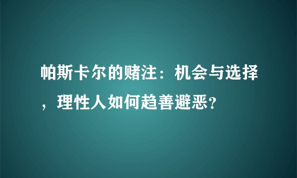 帕斯卡尔的赌注:机会与选择,理性人如何趋善避恶?