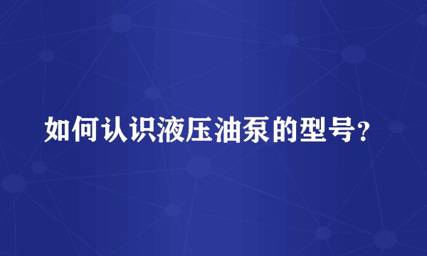 如何认识液压油泵的型号？