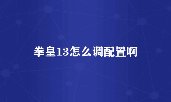 拳皇13怎么调配置啊