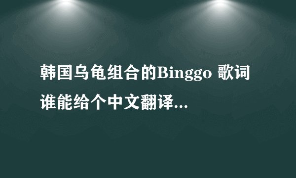 韩国乌龟组合的Binggo 歌词 谁能给个中文翻译,注意,是中文翻译,不是音译