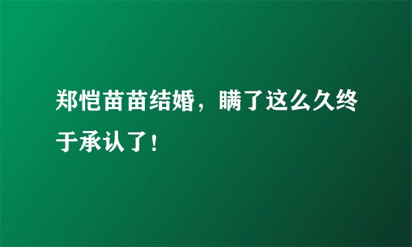 郑恺苗苗结婚，瞒了这么久终于承认了！