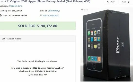 初代未开封iPhone4GB版拍出19万美元天价 因内存低数量稀少