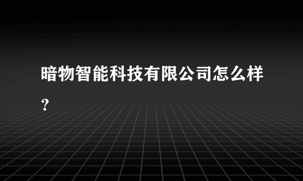 暗物智能科技有限公司怎么样？