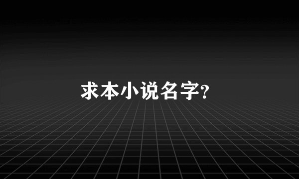 求本小说名字？