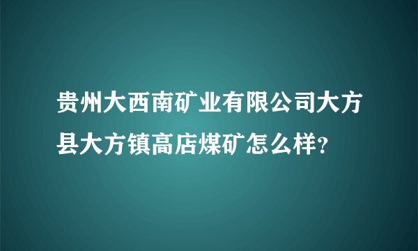 贵州大西南矿业有限公司大方县大方镇高店煤矿怎么样？