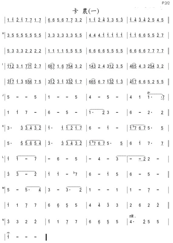 卡农单手钢琴数字简谱