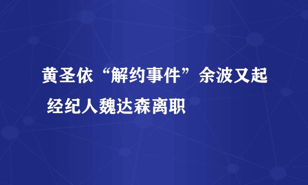 黄圣依“解约事件”余波又起 经纪人魏达森离职