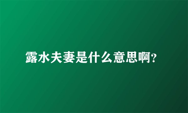 露水夫妻是什么意思啊？